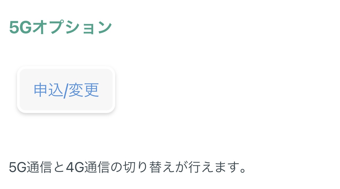 日本通信SIM5Gオプション申込画面
