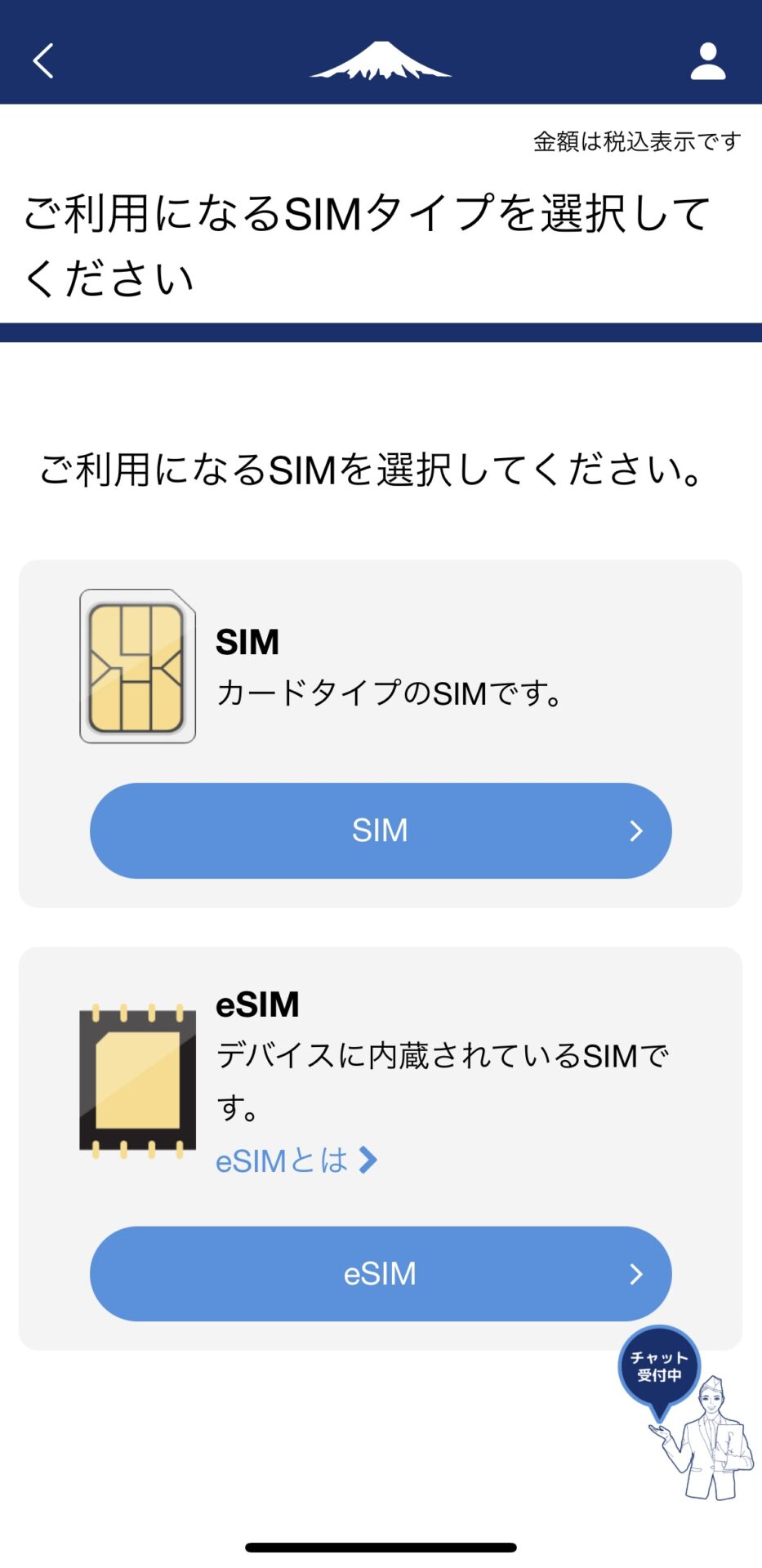 SIMタイプ選択画面